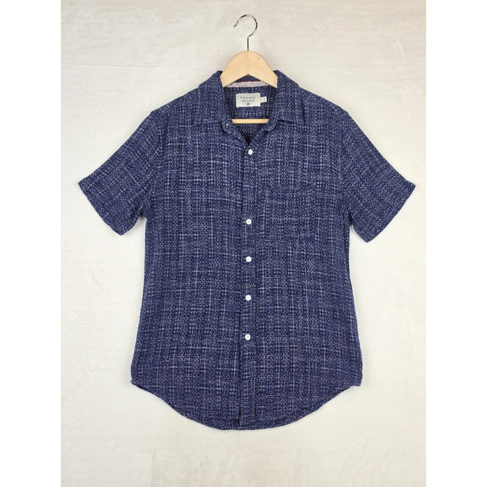 The Normal Brand Mens Small Shirt Indigo Dyed 100% Cotton Short Sleeve Button